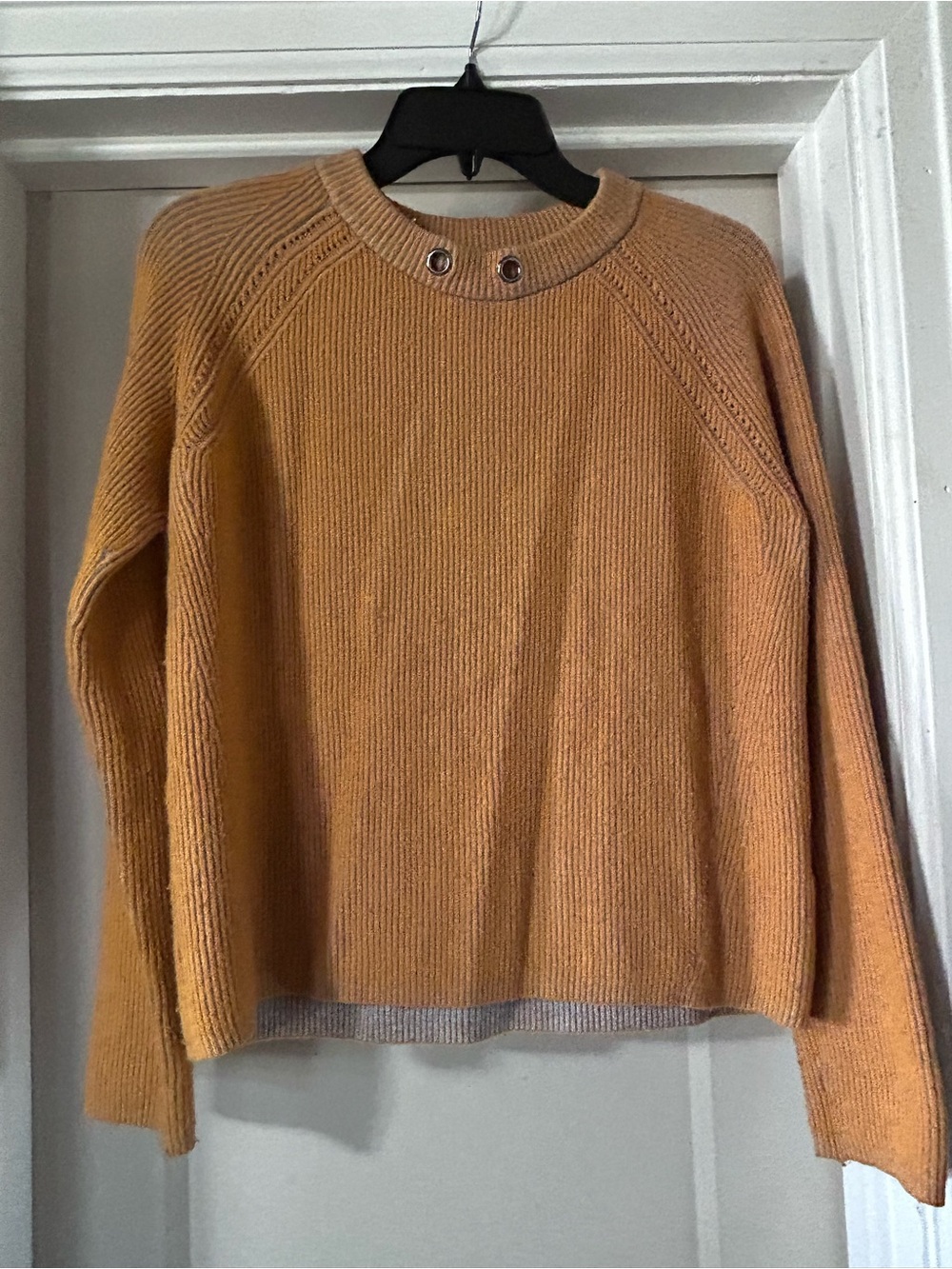 Women's Crewneck Sweater with Grommet Detail in Camel